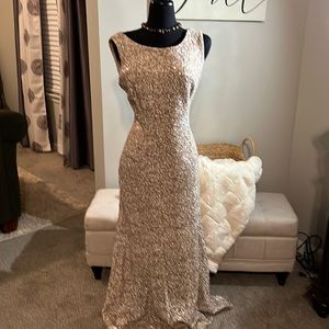 Tan and gold sequin ball gown